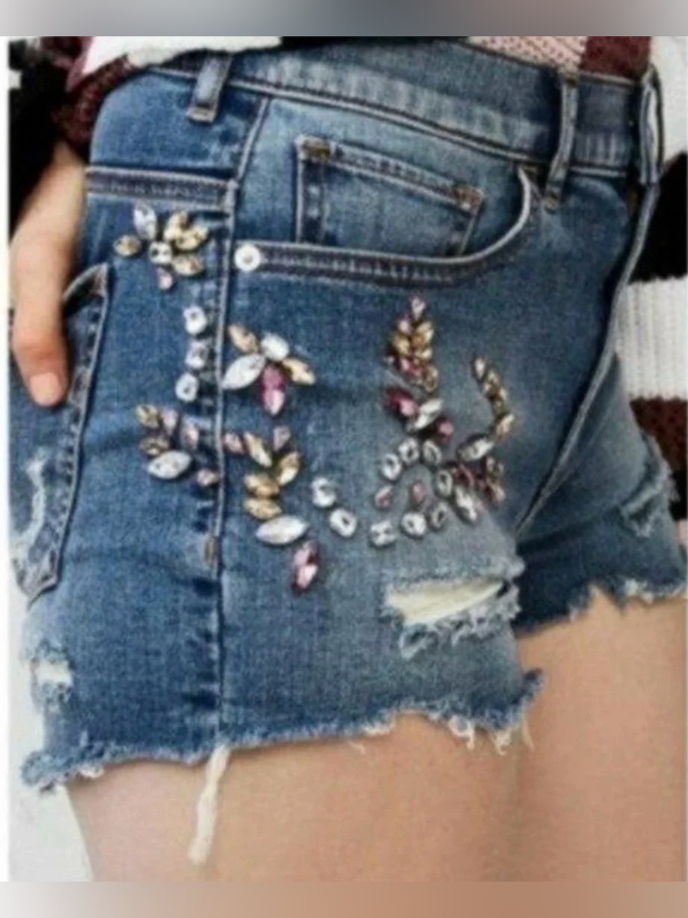 ✨ Express Original Shortie High Rise Embellished Denim Shorts Size 4 NWT